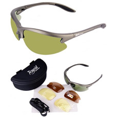 Condor Polarised Sunglasses for Golf - Silver-Grey Tough TR90 Frames 100% UVA/B protection, interchangeable lenses (Cat 0, 2P, 3). Cleaning cloth, carry case & neck strap.