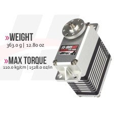 D1005SGT Servo Large Scale, 110kg/cm 0.19sec @14.8v Steel Gears, 310g, 64x33x73mm, D15T Spline 32bit Programmable Digital IP54 D1005SGT Servo Large Scale, 110kg/cm 0.19sec @14.8v Steel Gears, 310g, 64x33x73mm, D15T Spline 32bit Programmable Digital IP54