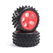 4 Row Rear Tires, Mounted, Red (2): Mini JRX2 by Losi SRP $47.87