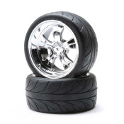 Mounted RR 5-Spoke Wheel/Tire 54x30mm Chrome (2) by LOSI SRP $82.39