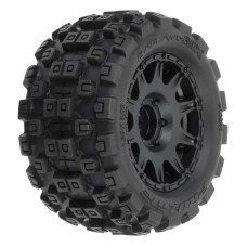 Badlands MX 1.85' All-Terrain Truck Tires (4) Mounted on Raid Black 12mm Hex Wheels for Granite GROM 4x4 Front or Rear by Proline SRP $74.11