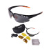 Fusion Sunglasses black/orange TR90 frame, 3 lense sets, Cat 0 yellow low light, 2 beige polarised, 3 grey mirror polarised 100% UVA/B protection by Rapid Eyewear SRP $79.99