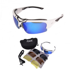Toledo Sunglasses white/black TR90 frame, 4 lense sets Cat 0 yellow low light, 2 beige polarised, 3 Frostech mirror, 4 dark smoke 100% UVA/B protection by Rapid Eyewear SRP $84.99 Toledo Sunglasses white/black TR90 frame, 4 lense sets Cat 0 yellow low light, 2 beige polarised, 3 Frostech mirror, 4 dark smoke 100% UVA/B protection by Rapid Eyewear SRP $84.99